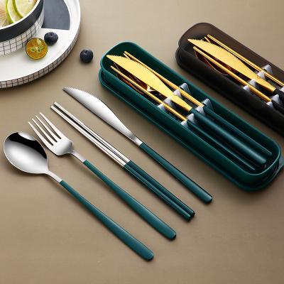 China Portable Stainless Steel Flatware Set Spoon Knife Fork Chopstick Cutlery Portable Travel Camping Cutlery Set for sale