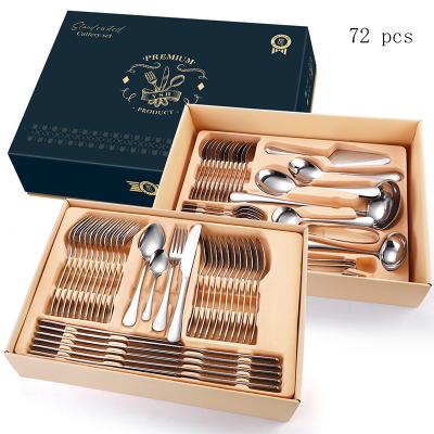 China Sustainable Hongda 72 Pcs Gold Flatware Set With Gift Box Restaurant Food Grade Stainless Steel Paper Cutlery Set for sale