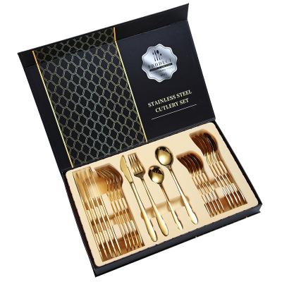 China Hongda Reusable Korean Spoons 24 Pcs 304 Pcs Cutlery Spoon Fork Knife Teaspoon Stainless Steel Viable Gold Plated Flatware Set for sale