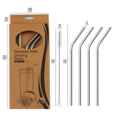 China 304 Stainless Steel Portable Reusable Drinking Straws Viable In A Paper Box Straw Metal Milk Tea Straw Set for sale