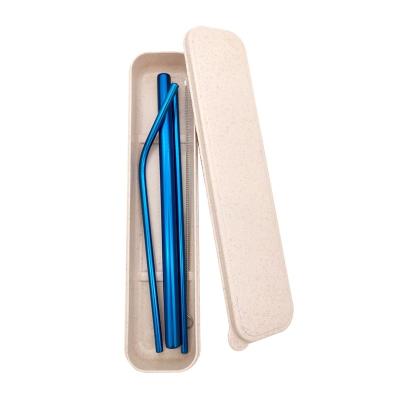 China Sustainable Portable Eco Friendly Straw Set With Wheat Case Metal Drinking Stainless Steel Student SS304 for sale