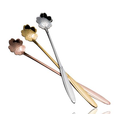 China Sustainable Hongda Flower Design Teaspoon Metal Spoon Set Stainless Steel Gold Tea Spoon Rose Gold Coffee Spoon for sale