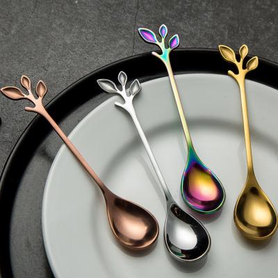 China Hongda Cute Hot Sale Coffee Tea Long Leaf Spoon Fork Handle Espresso Stainless Steel Long Viable Spoon for sale