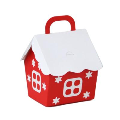 China New Style Recyclable Christmas Red Green House Packing Wedding Candy Pack Paper Box Gift Festival for sale