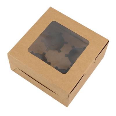 China Recyclable High Quality Wedding Birthday Party 4 Hole Cupcake Packaging Kraft Paper Box for sale