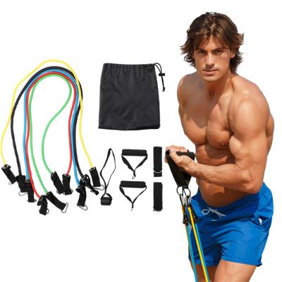 China 11 Pcs Fitness Exercise Equipment Tension Strength TPE Resistance Bands Set Hip Resistance Exercise Band for sale