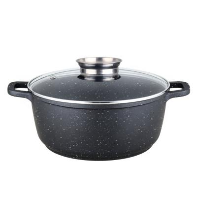 China 32cm Non Sustainable Stick Cast Aluminum Coating Marble Casserole/Low Stock Soup Pot Pot With Aroma Knob for sale