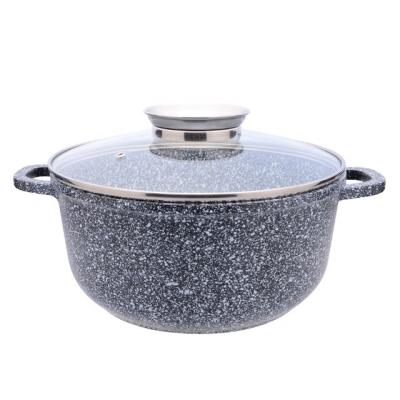 China 2020 Sustainable Sale High Quality Popular Granite Stone Coating Cast Aluminum Casserole Pot With Glass Lid for sale