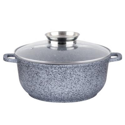 China Viable high quality gray granite coated to die cast aluminum soup pot/sauce pan with tempered glass lid for sale