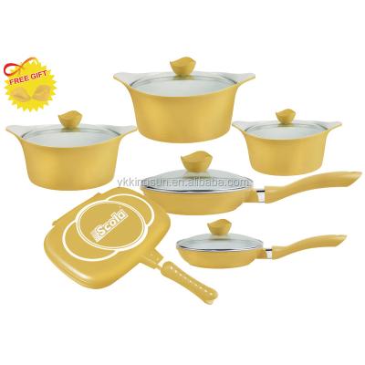 China 12pcs durable cast aluminum non-stick cookware sets with silicone protector for sale