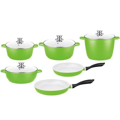 China 10pcs viable die cast aluminum green ceramic cookware set for sale