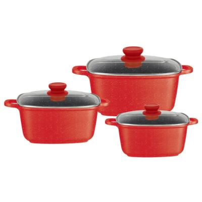 China 6pcs Viable Die Cast Aluminum Nonstick Square Soup Pot Cookware Set for sale