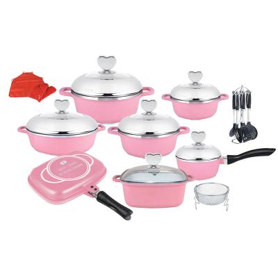 China 25pcs Sustainable Cast Aluminum Nonstick Pink Cookware Set for sale