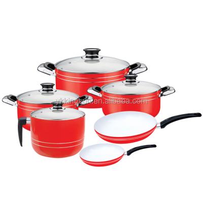 China Sustainable 10pcs Pressing Hoffman Aluminum Ceramic Cookware Set for sale