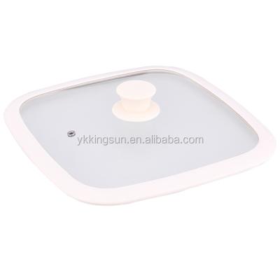 China Silicon Viable Rim Square Safety Tempered Glass Pan Lid For Kitchenware for sale