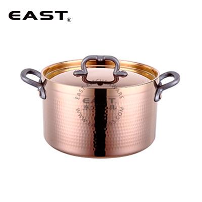 China Sustainable Stainless Steel Copper Cooking Pot 3ply Commercial Pot With Hammer Track for sale