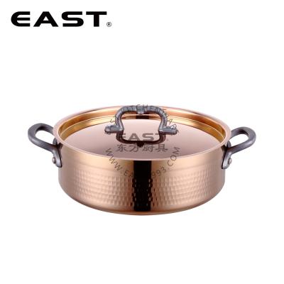 China Sustainable Stainless Steel Copper Cooking Pot 3ply Commercial Pot With Hammer Track for sale