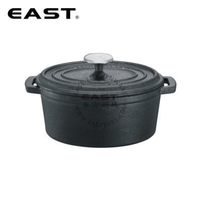 China Sustainable Cast Iron Cooking Pot Oval Sauce Pot Pot With Double Handle for sale