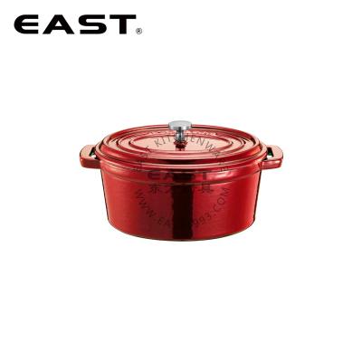 China Sustainable Mini Cast Iron Cooking Pot Oval Sauce Pot Pot With Double Handle for sale