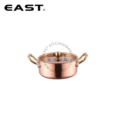 China Sustainable 3ply Mini Pot Sauce Stainless Steel Copper Cooking Pot With Double Handle for sale