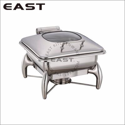 China Restaurant / Hotel / Home 2/3Quadrate Friction Stainless Steel Dish With Glass Cover for sale