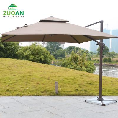 China Modern Garden Furniture Modern Aluminum Frame Polyester Double Frame Canopy 9ft Roma Aluminum Square Cantilever Outdoor Beach Umbrella for sale