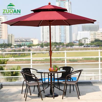 China Modern Wood Pole Canopy Polyester Umbrella Center Pole 2.7m Tilt Table Garden Beach Outdoor Market Umbrella for sale