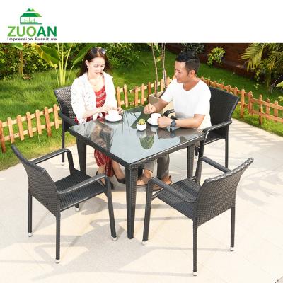 China Modern 5pcs Poly Rattan Synthetic Patio Garden Rattan/Wicker Chair Dining Table Set Outdoor Furniture for sale