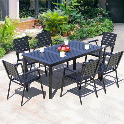 China Waterproof Eco - Friendly Furniture Wood Plastic Composite Dining Table Set For Outdoor Restaurant 6 Seaters for sale