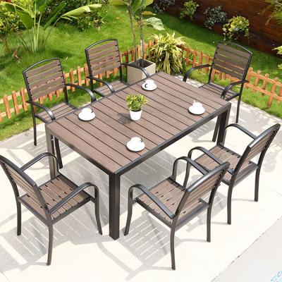 China Waterproof Modern Party Dining Aluminum Frame Piece Rectangles Table With Chair Garden Furniture for sale