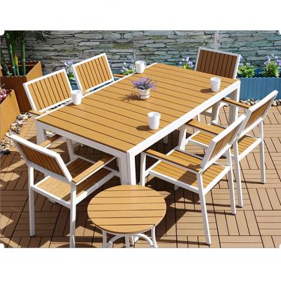 China Modern Restaurant Modern WPC 5 - 7 Piece Plastic Wood Waterproof Garden Outdoor Patio Dining Set for sale