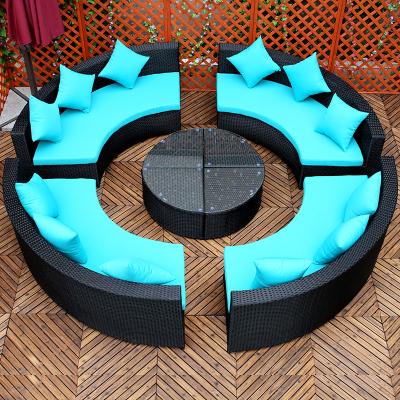 China Modern Wholesale Custom Cheap Rattan Metal Frame Wicker Round Shape Garden Sofa Seating Set for sale