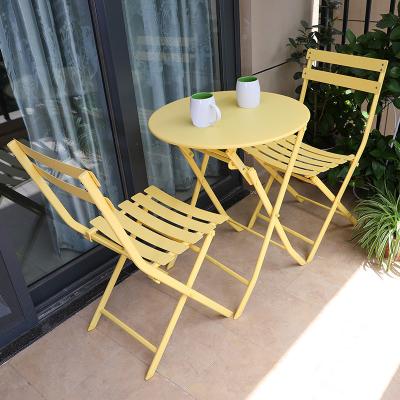 China 2021 Hot Sale Modern Amazon Furniture Large 3 Piece Patio Bistros Premium Steel Patio Set Foldable Patio Table and Chairs for sale