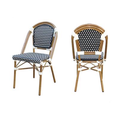 China Parisian Style Stackable French Bistro Chairs Garden Stackable Chair Woven Rattan Dining Chair for sale