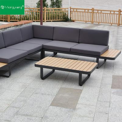 China Modern Luxury Outdoor Wood Outdoor Furniture Materials Wood Patio Sofa Set Hotel Patio L-shape Aluminum Garden Sofa for sale