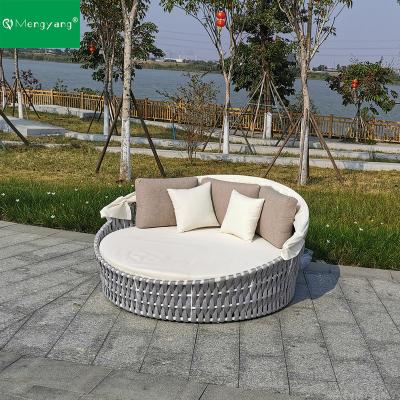 China Modern Hot Sale Rattan Folding Bed Round Sofa Beach Chair Waterproof Garden Daybed Sets Outdoor Furniture for sale