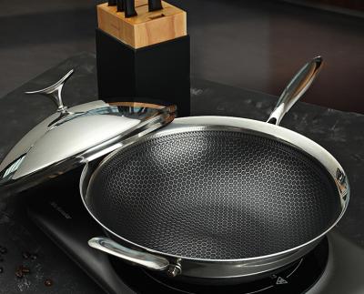 China Sustainable Medical Grade 316 Stainless Steel Smokeless Fit All Stove Non Stick Non Stick Wok for sale