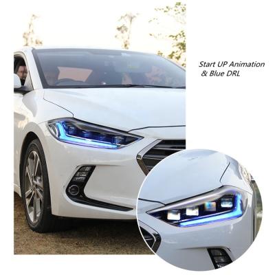 China Automotive Led Headlight HCmotion Factory 6th Gen Avante Animation Blue DRL Head Lights Lens 2016 2017 4 LED 2018 Headlights For Hyundai Elantra for sale