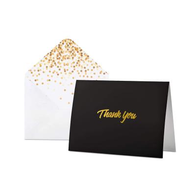 China Eco-friendly black and gold foil thank you cards blank with envelopes for wedding etc. business funeral for sale