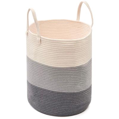 China Eco-friendly Durable Laundry Basket Bag Folding Cotton Rope Basket Storage With Handle OEM ODM for sale