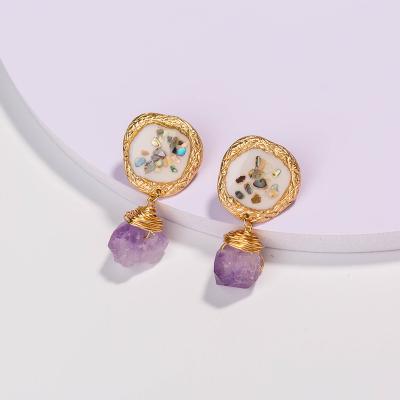 China HOT SALE SUMMER TRENDY wholesale fashion spot shell earrings jewelry colorful crushed purple natural stone earrings for sale