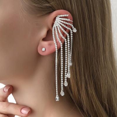 China Personality TRENDY Asymmetrical Tassel Earrings All-match Fashion Rhinestone Stud Earrings Shiny Jewelry Women for sale