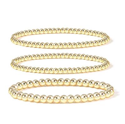 China CLASSIC gold bead bracelet for women, 14K gold plated bead ball bracelet stretch elastic bracelet for sale