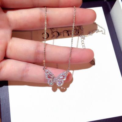 China Plating Silver Plating Necklace Crystal Rhinestone Butterfly Necklace Lead Free Nickel Free Elegant Gold Stainless Steel Women Jewelry for sale