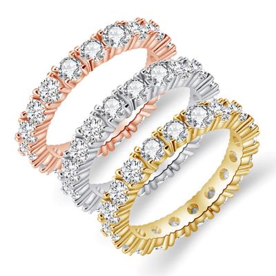 China FASHIONABLE Luxury Wedding White Eternity Zircon Clear Bling Silver Plated Women's Diamond Couple Ring Jewelry Gold Rings for sale