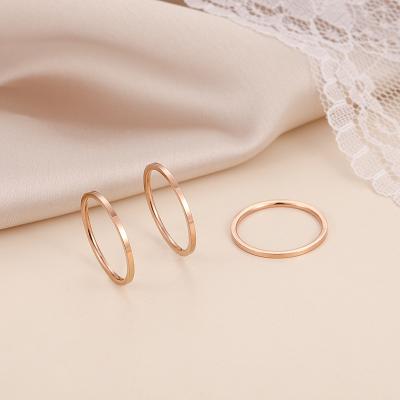 China New CLASSIC titanium steel rose gold three-pack ladies ring simple shiny fashion couple ring jewelry for sale