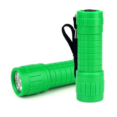 China Portable Mini Plastic Flashlight 3AA Battery Green 9PCS LED Torch Light Camping Handheld Flashlight for sale