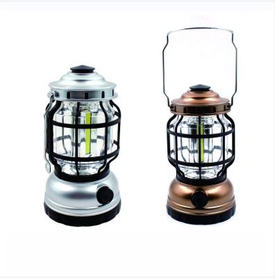 China COB LED Dimmable Outdoor Camping Light Antique Grid Tent Rechargeable Camping Lantern With Hook for sale