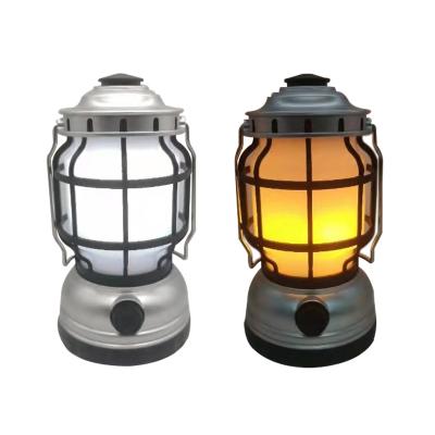 China USB Dimmable Grille Railroad LED Outdoor Emergency Outdoor Antique Lantern Rechargeable Flame Flashing Camping Light for sale