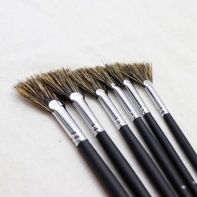 China Factory Direct Selling 6 Pieces Bristle Fan Pen Oil Painting Pen Gouache Watercolor Brush Set Art Brush Acrylic Bristle Brush for sale